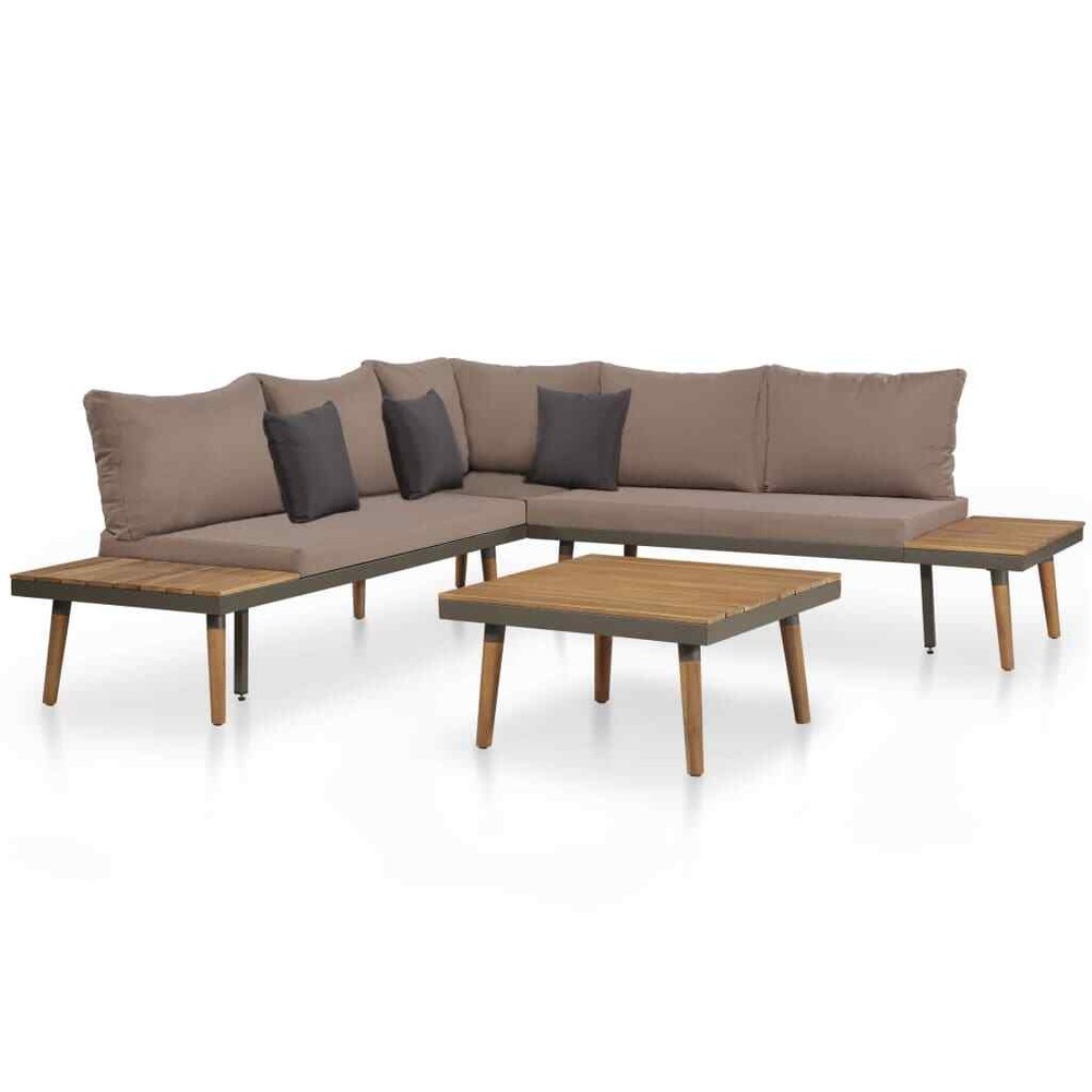 NNEVL 4 Piece Garden Lounge Set with Cushions Solid Acacia Wood Brown