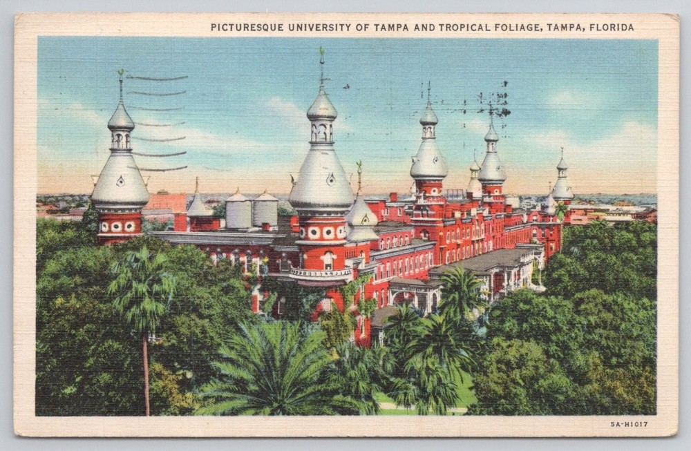 Vintage Linen Postcard: University of Tampa & Tropical Foliage, Florida 1944