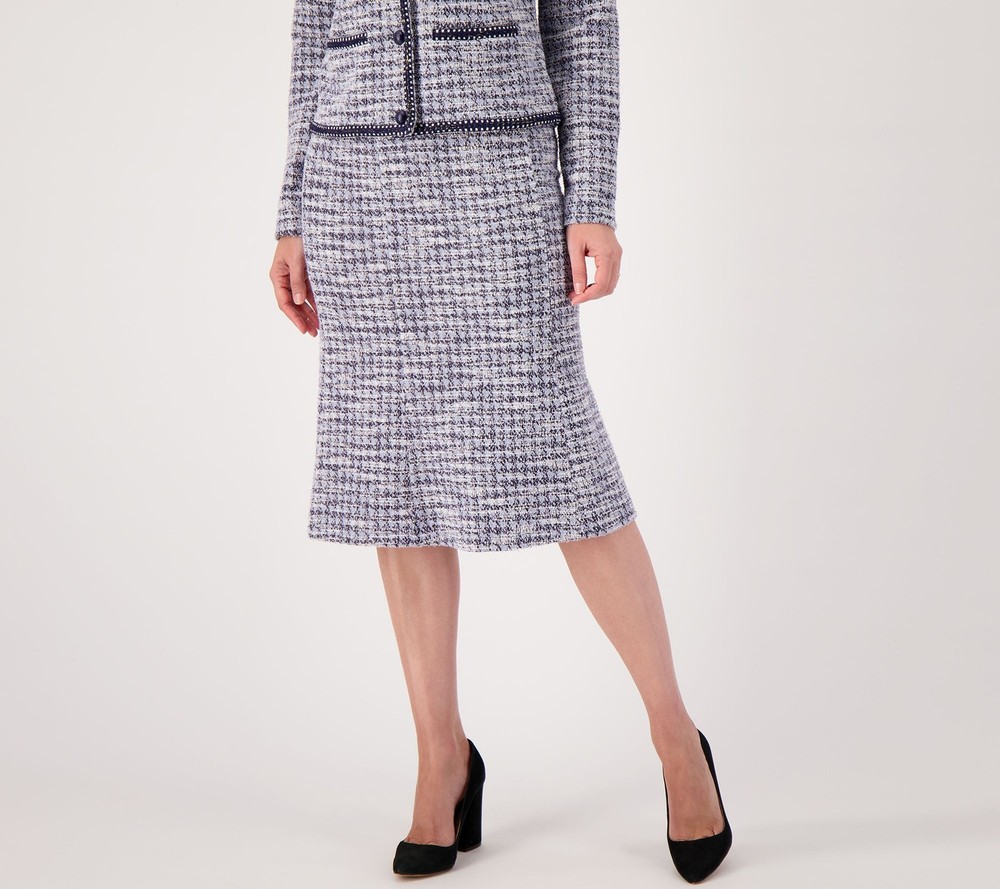 Isaac Mizrahi Live! Women's Plus Sz Skirt 2X Regular Tweed Fluted Blue A567697