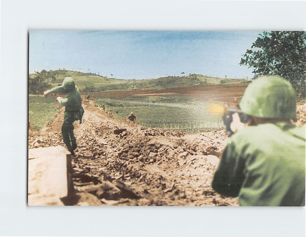 Postcard Okinawa Marine Hand Grenade At Japanese Positions World War II Japan