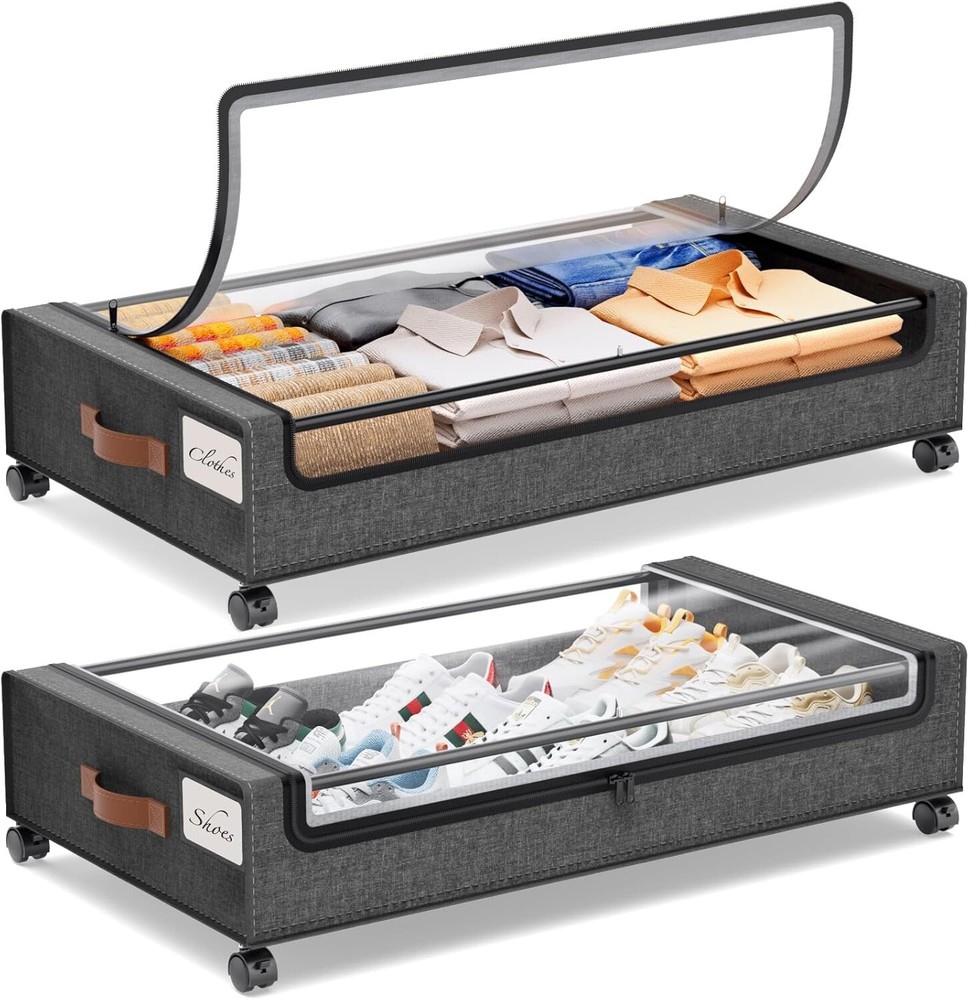 Yecaye 2-Pack Under Bed Storage Containers with Wheels - Space-Saving Organizers for Clothes, Shoes, and More, Durable Fabric Design for Easy Access and Mobility