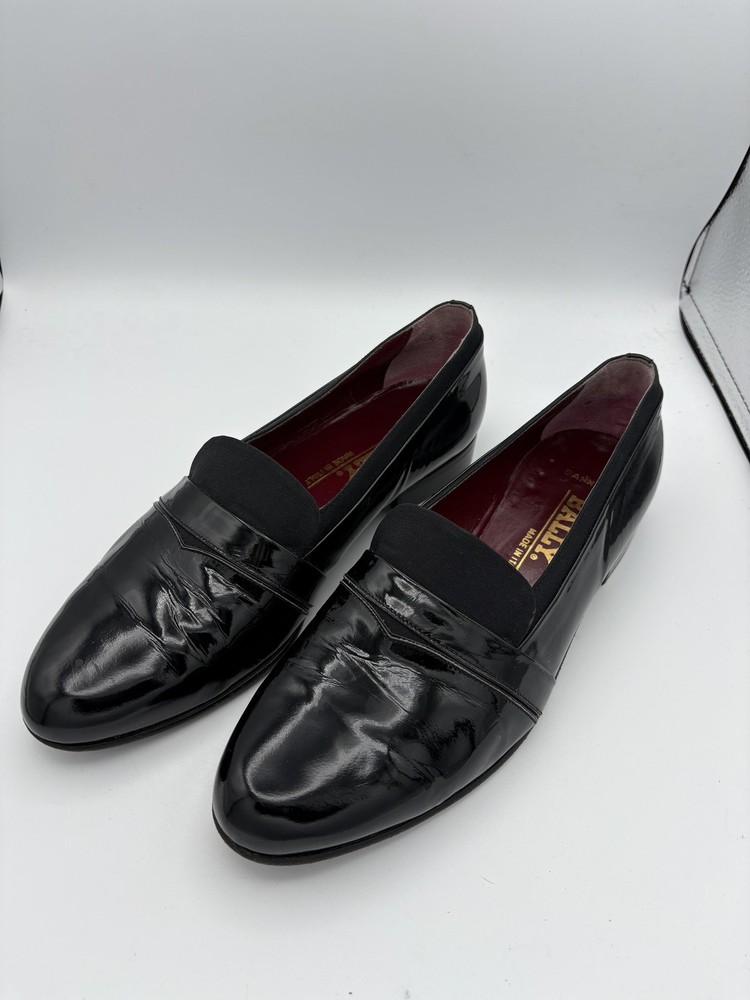 Bally Shoes Mens Size 9 Black Patent Leather Loafers Banner Made In Italy