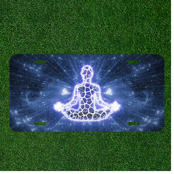 Custom Personalized License Plate Auto Tag With Glowing Meditation Space Design