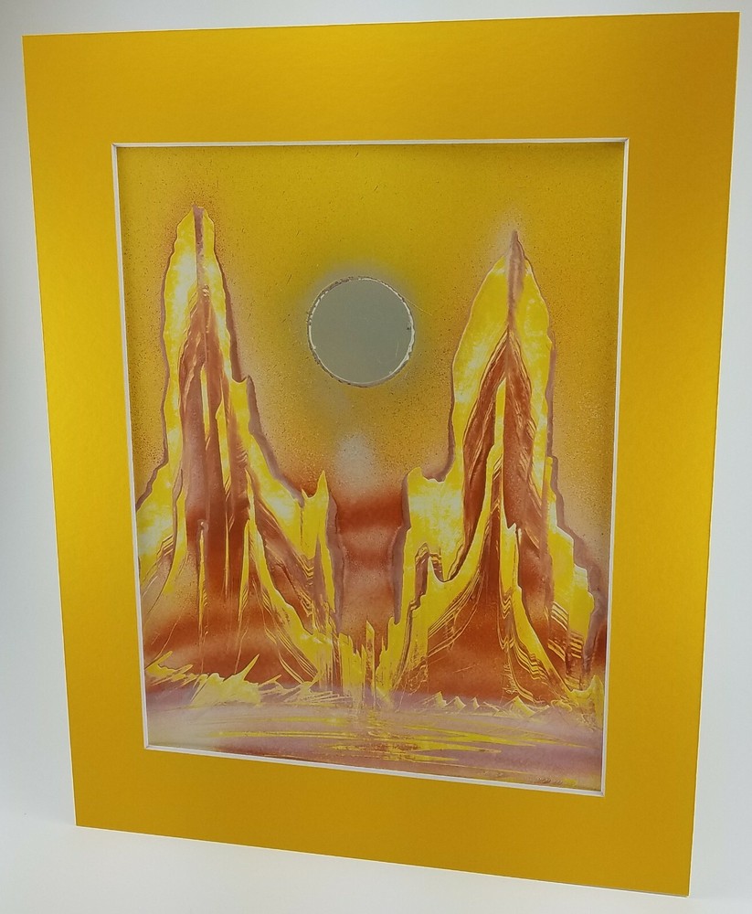 Valley Canyon Artwork in Yellow by Artist Jason Girard with matting materials.