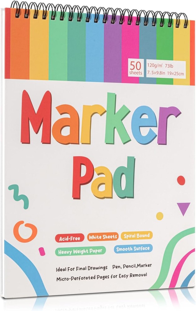 Spiral Sketch Book, 50 Sheets Marker Paper for Creative Artists