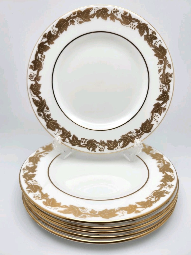 Wedgwood England Bone China Bread Plates Set of 6 Gold Grape Vine 6”