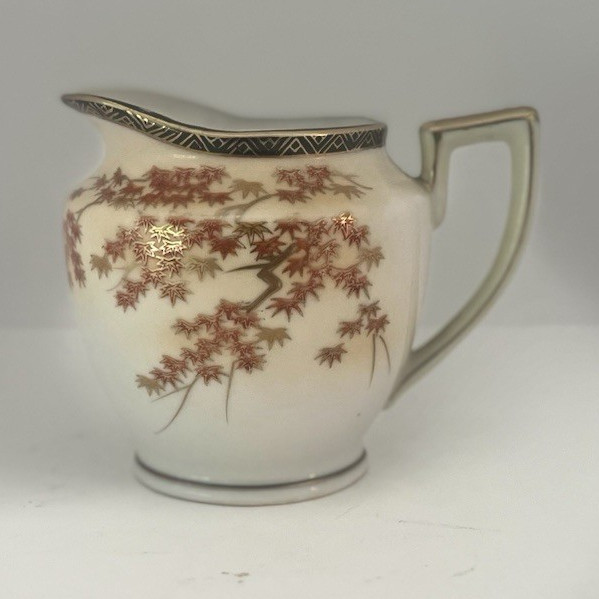 Vintage Hand Painted Porcelain Creamer, Red/Gold Flowers, Made in Occupied Japan