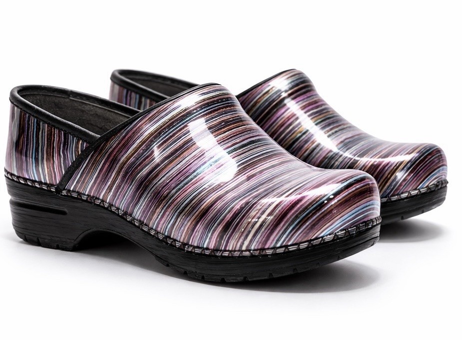 Dansko XP Multicolor Stripe Patent Leather Clogs Comfort Size EU 38