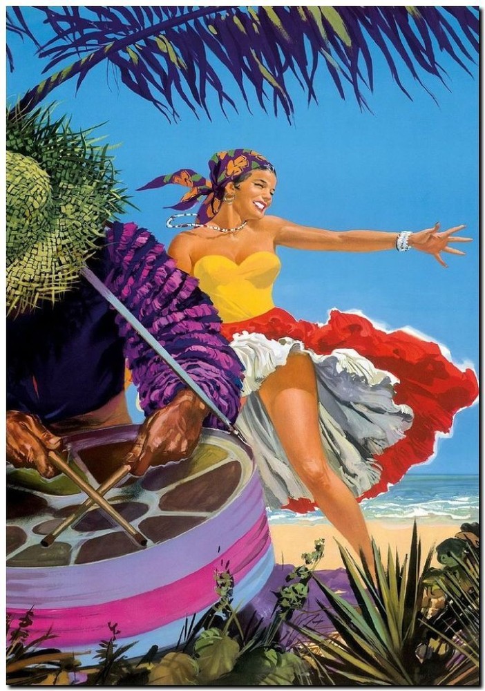 Cool Retro Travel Poster *FRAMED* CANVAS ART Cuba Dancer Drums 18x12