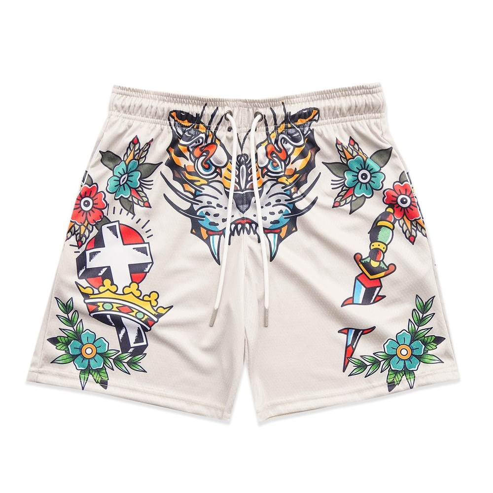 Mens Mesh Graphic Print Shorts Summer Basketball Running Shorts Casual Cool S...