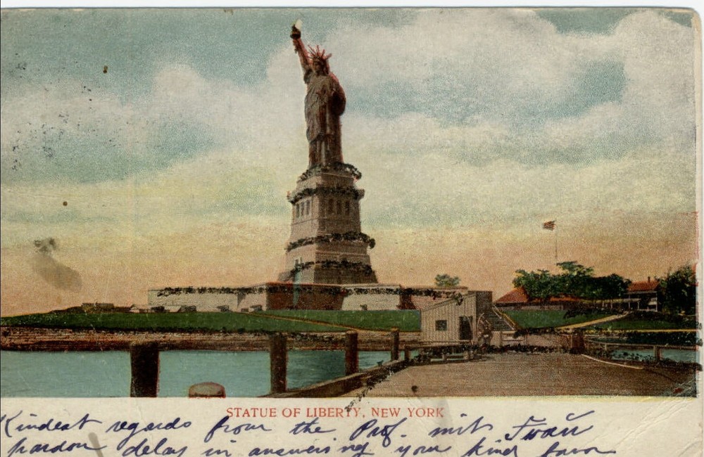 New York Statue of Liberty glitter applied UDB 1906 WEBER Lake Huntington NY PC