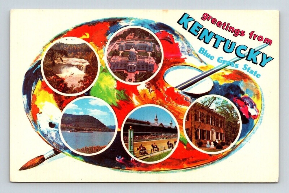 Greetings Kentucky Blue Grass State Multi View Scenic Landmarks Chrome Postcard