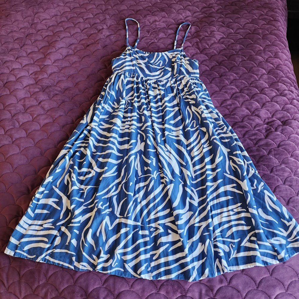 Goa Beachwear By Japna Rayon  Blend Blue White Sun Dress Size L