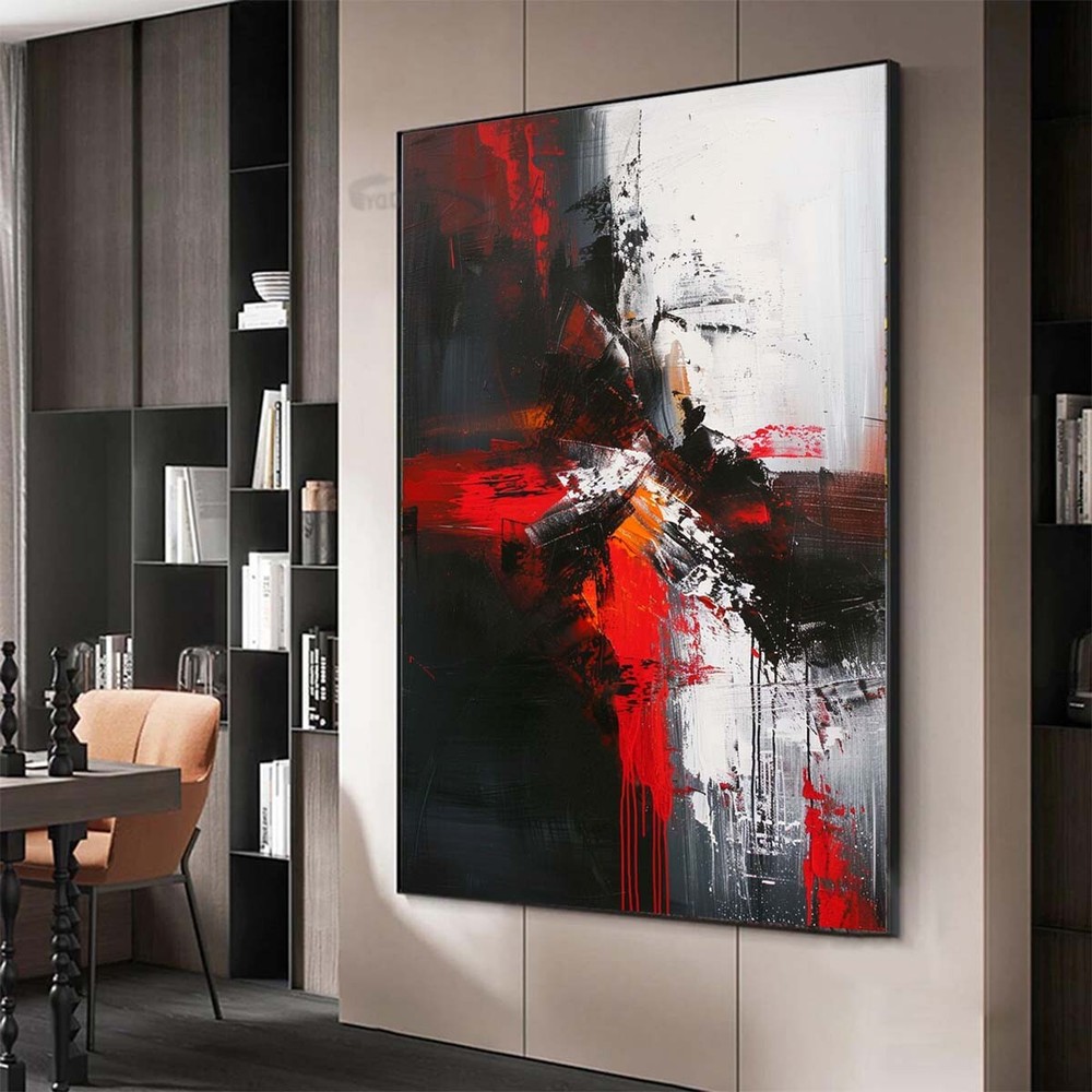 Modern Abstract House Decor Hand-painted oil painting on canvas red black
