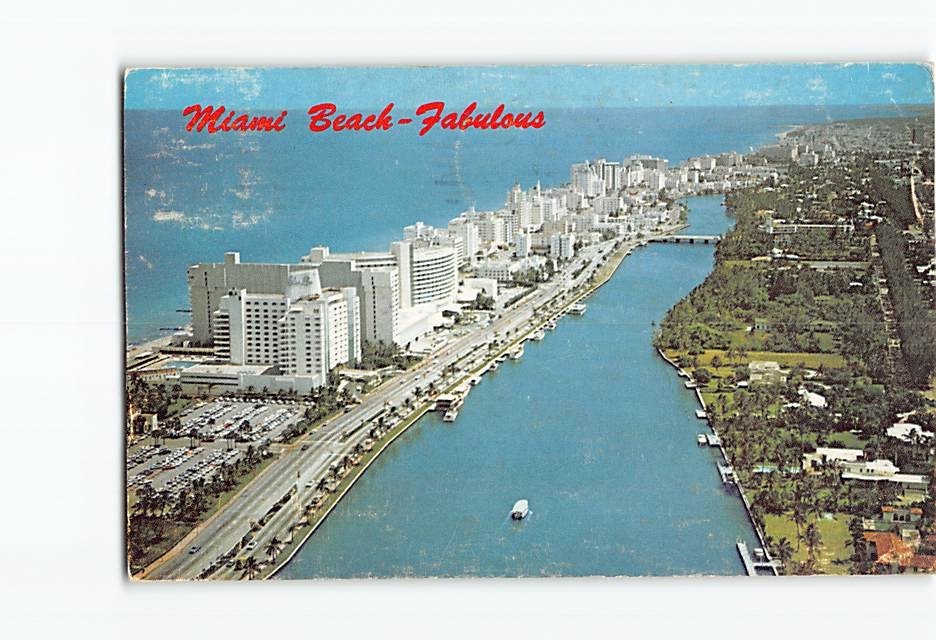 Postcard Hotel Row Indian Creek Atlantic Ocean Miami Beach Florida USA America