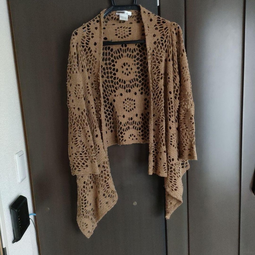 Moyuru Brown Lace Cardigan Knit Free Size 3/4 Sleeve Used