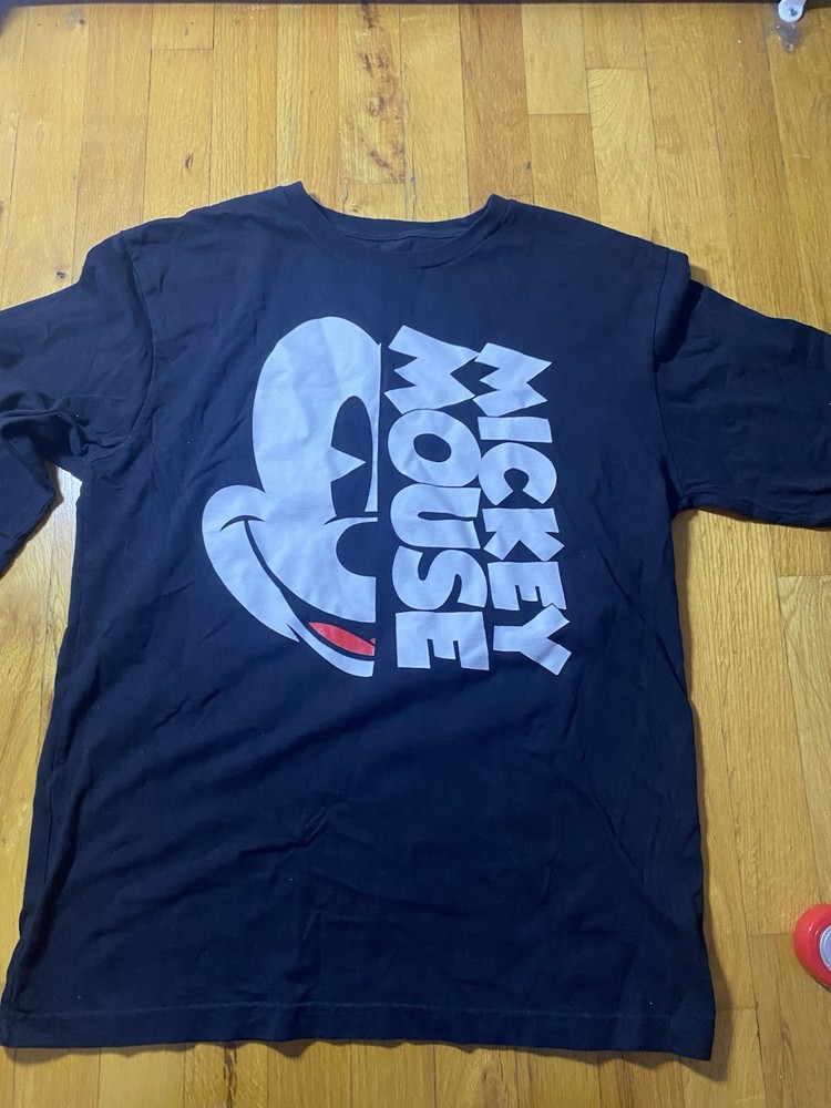 Disney Mickey Mouse Shirt Adult XL Black Half Face Graphic Print Long Sleeve