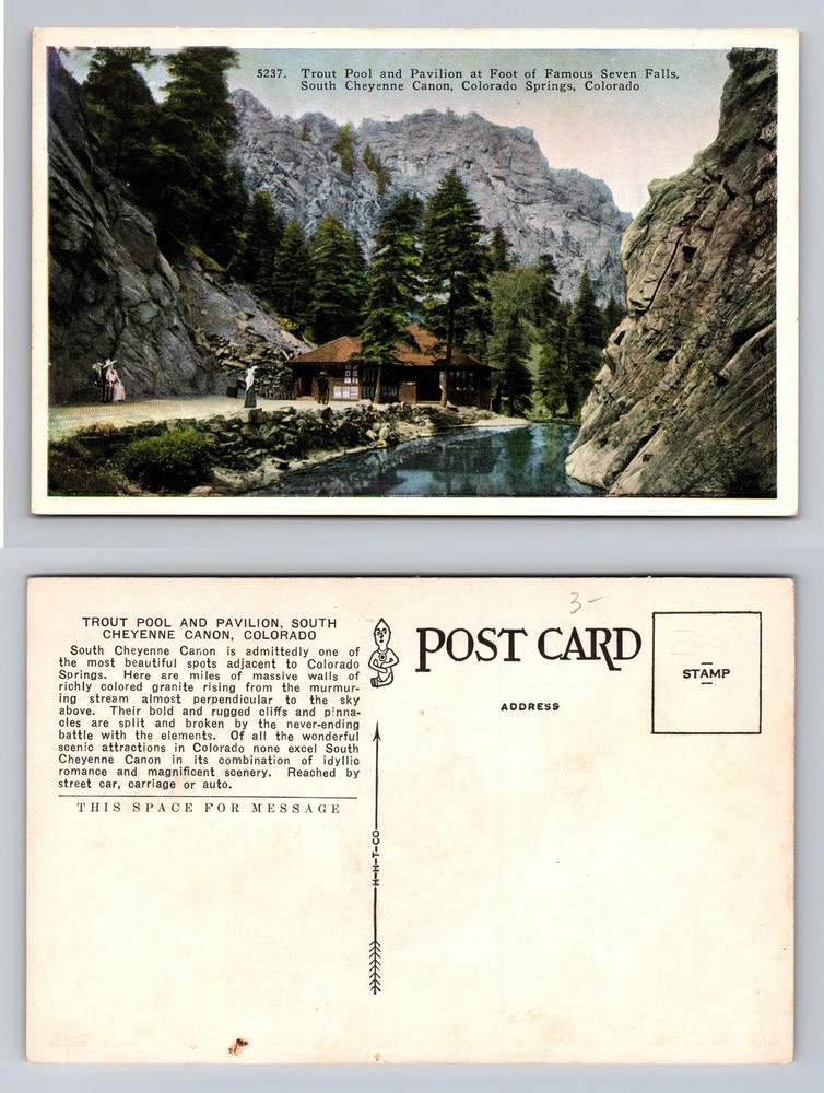 Colorado Springs, CO-Colorado, Trout Pool Pavilion Seven Falls Vintage Postcard