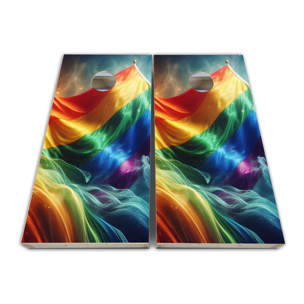 Abstract Rainbow Flag Cornhole Board Wrap Set Durable 3M Vinyl Lamination-image