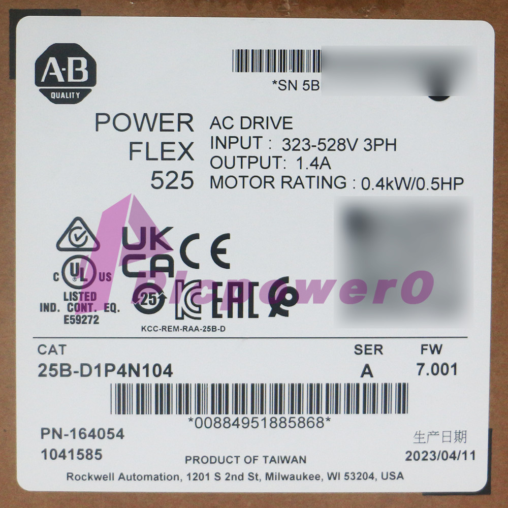 Allen-Bradley 25B-D1P4N104 PowerFlex 525 0.4kW 0.5Hp AC Drive 3PH 380...480V AC