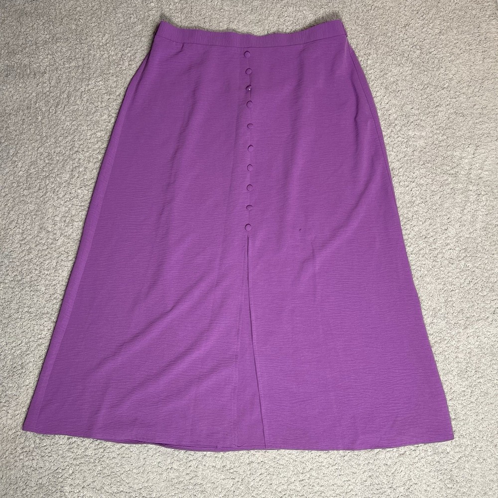 New York Clothing Company Purple Midi Skirt L Button Front Slit Tie Waist