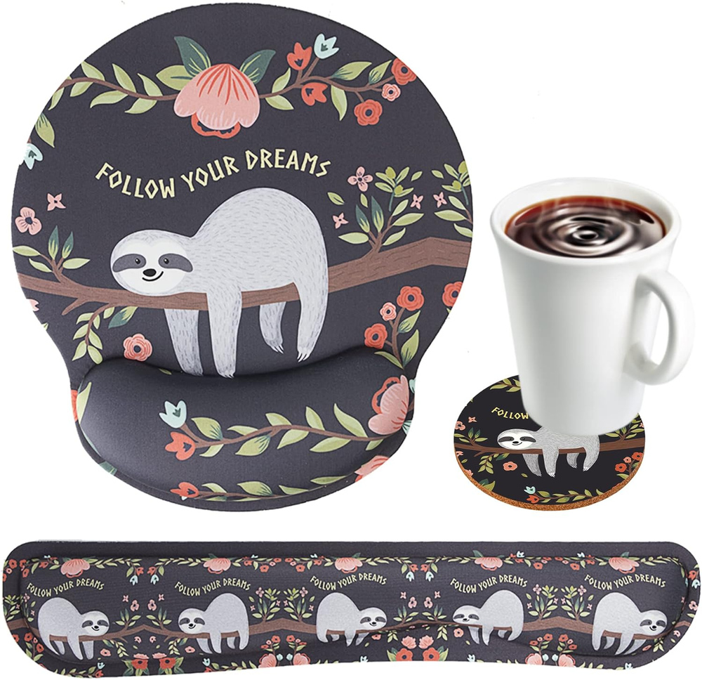 Ergonomic Memory Foam Keyboard Wrist Rest & Non-Slip Mouse Pad Set with Coaster