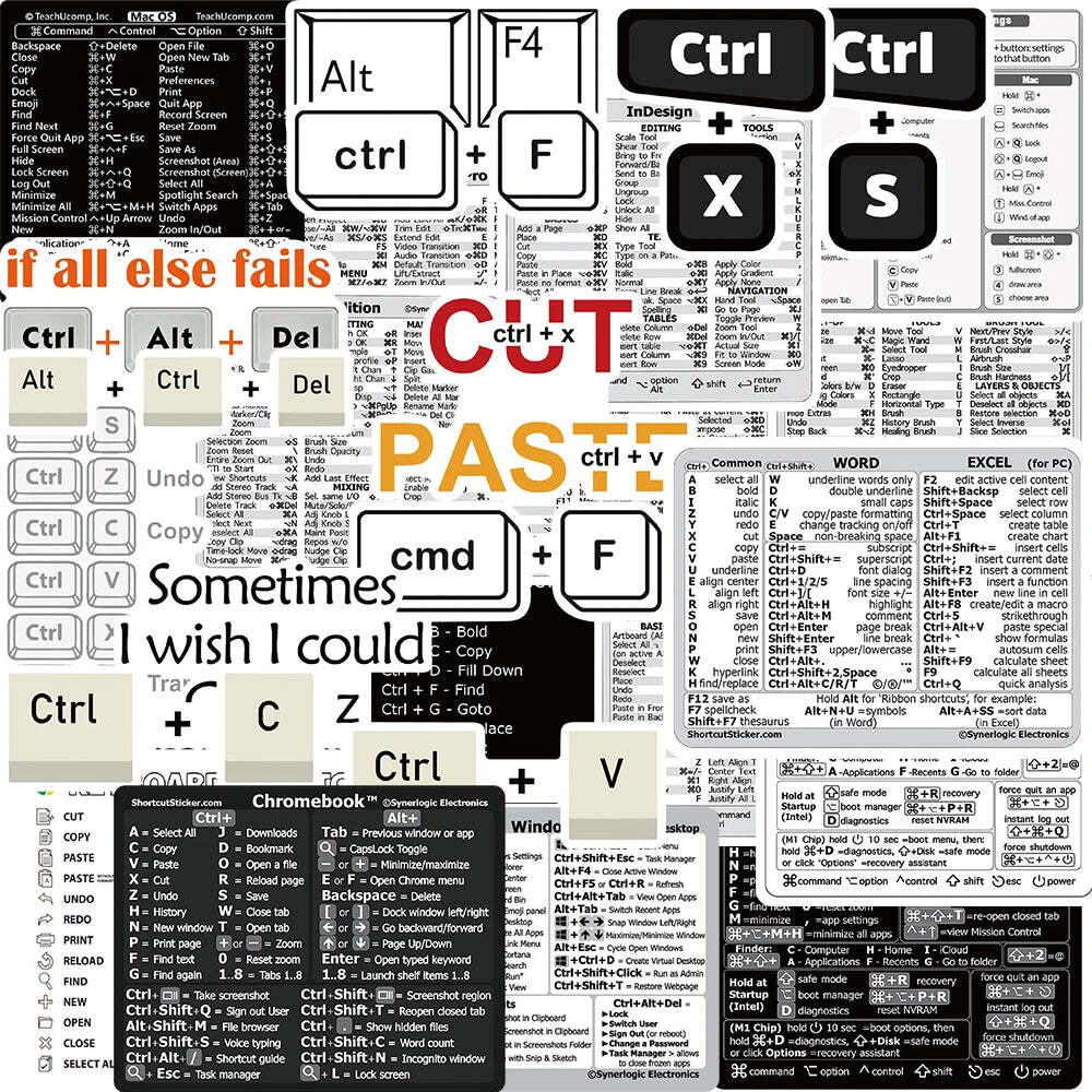 30PCS Shortcut Key Tips Waterproof Computer Sticker DIY Keyboard ipad Laptop And