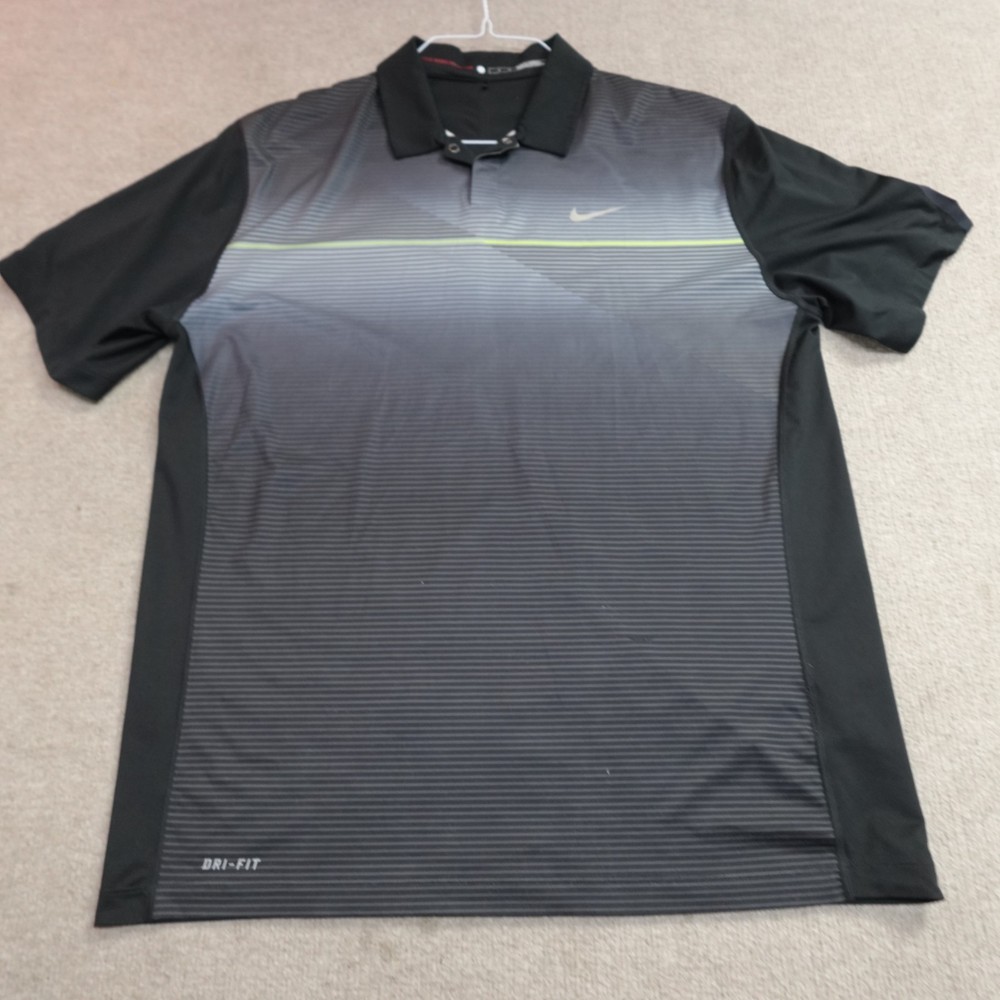 Nike Tiger Woods Polo Shirt Large Gray Black Striped