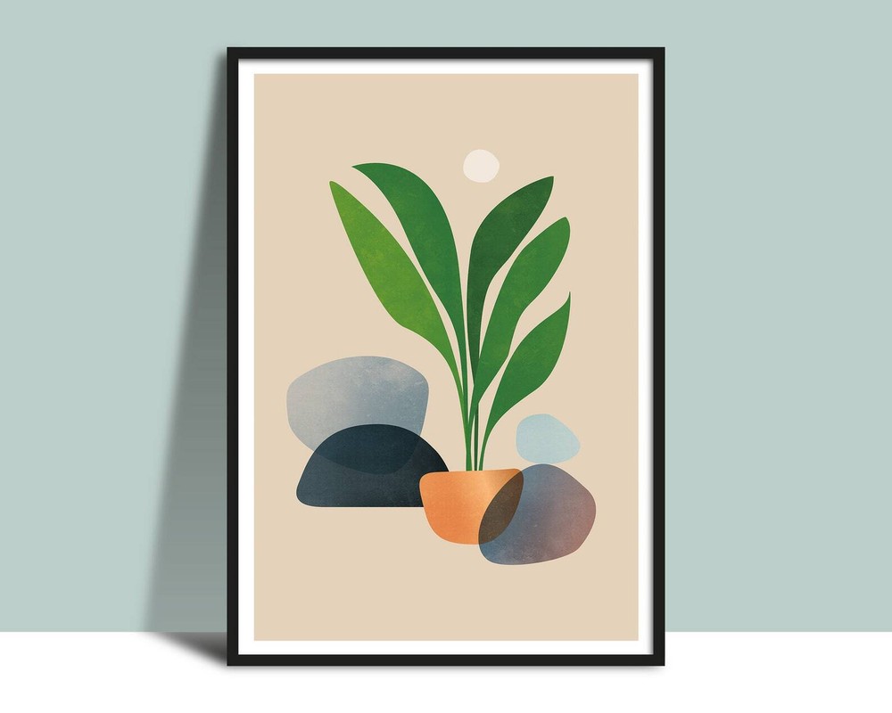 Printable Wall Art Copper Pot And Big Green Leaves Botanical Illustration