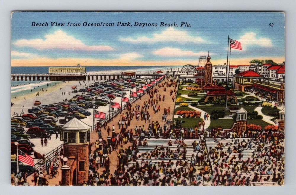Daytona Beach FL-Florida,  Beach View, Oceanfront Park Souvenir Vintage Postcard