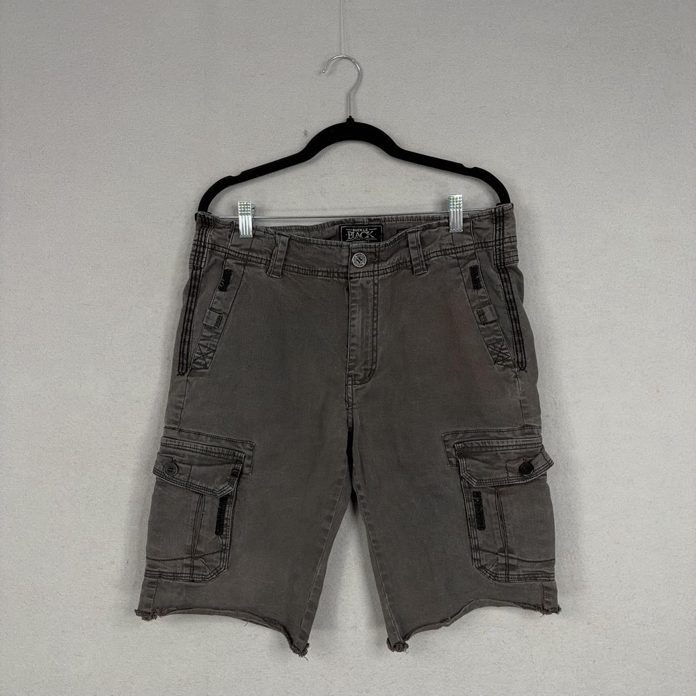 Buckle Black Shorts Mens 30 Gray Cargo Distressed Smash Grunge Utility Pockets