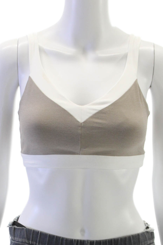 Beyond Yoga Womens Stretch Knit V Neck Sports Bra Brown White Size SmallFree Shipping in US $100+ Orders | $6.95 Orders Below