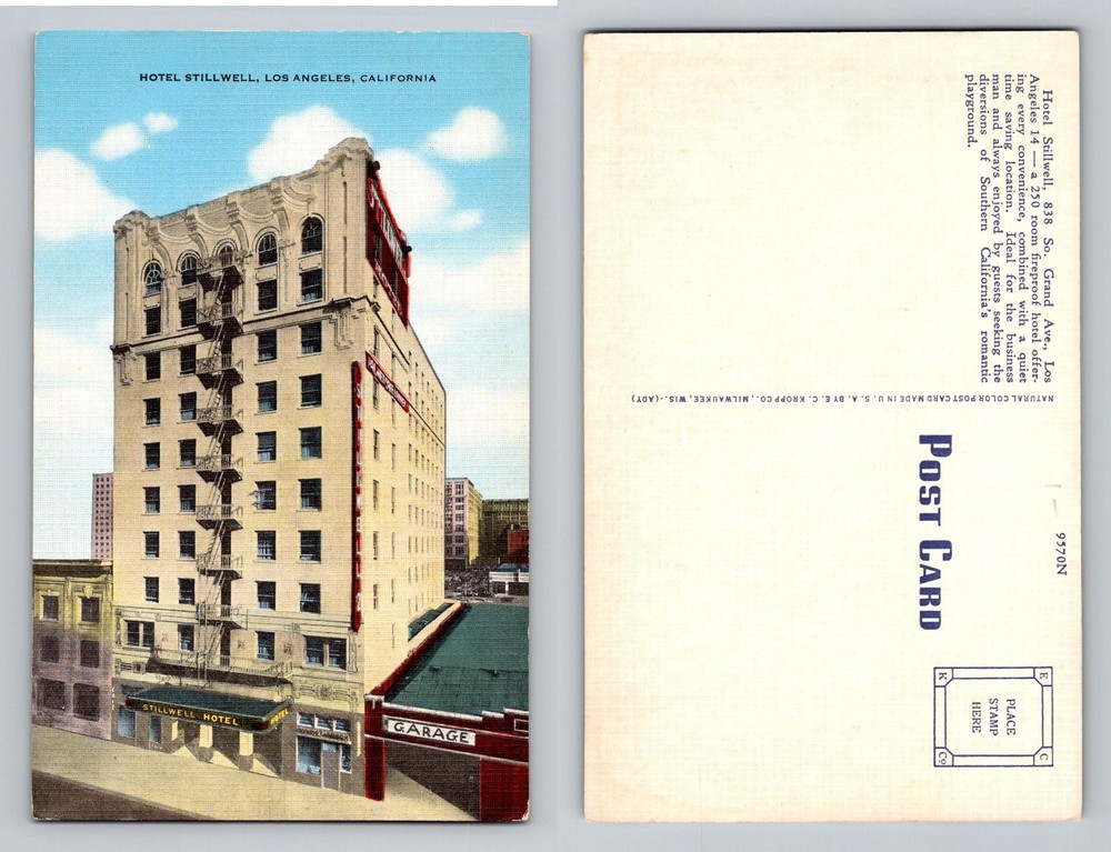 Los Angeles, CA-California, Hotel Stillwell Street View Vintage Postcard