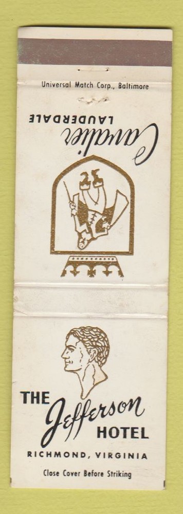 Matchbook Cover - Jefferson Hotel Richmond VA WEAR