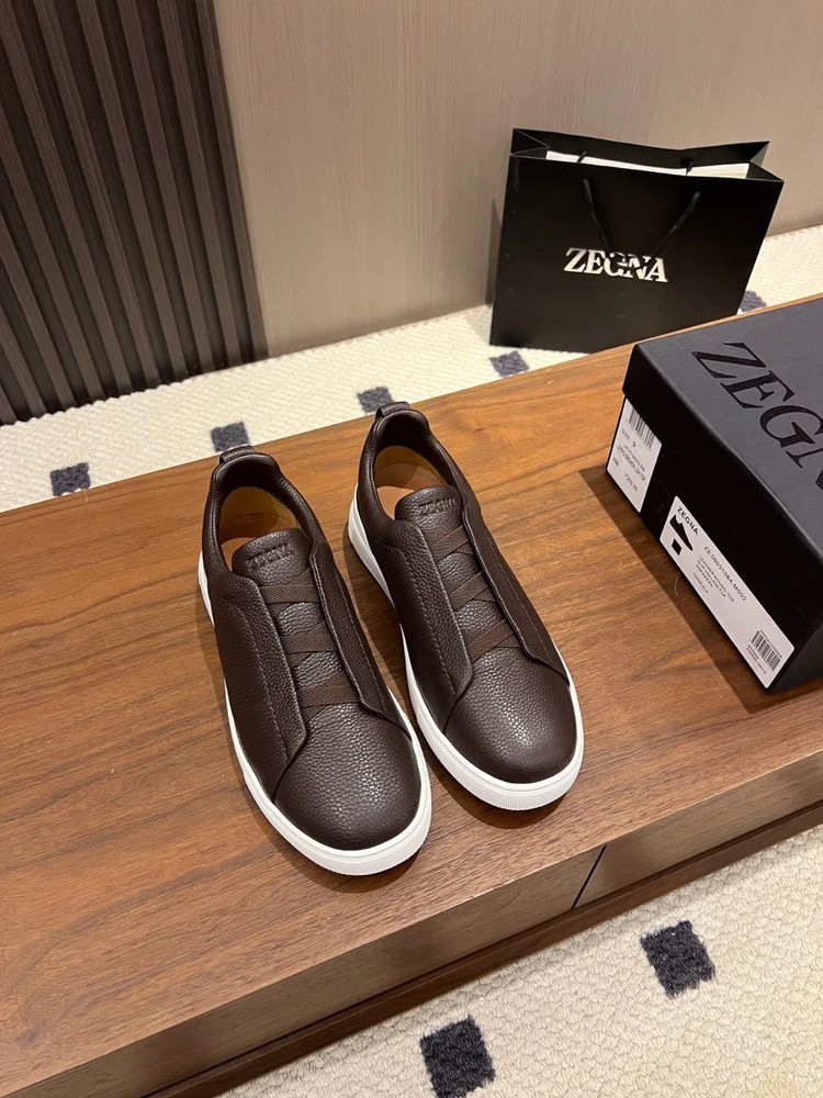 Zegna Mens Triple Stitch Calf Leather Casual Sneakers Dark Brown Size 39-46