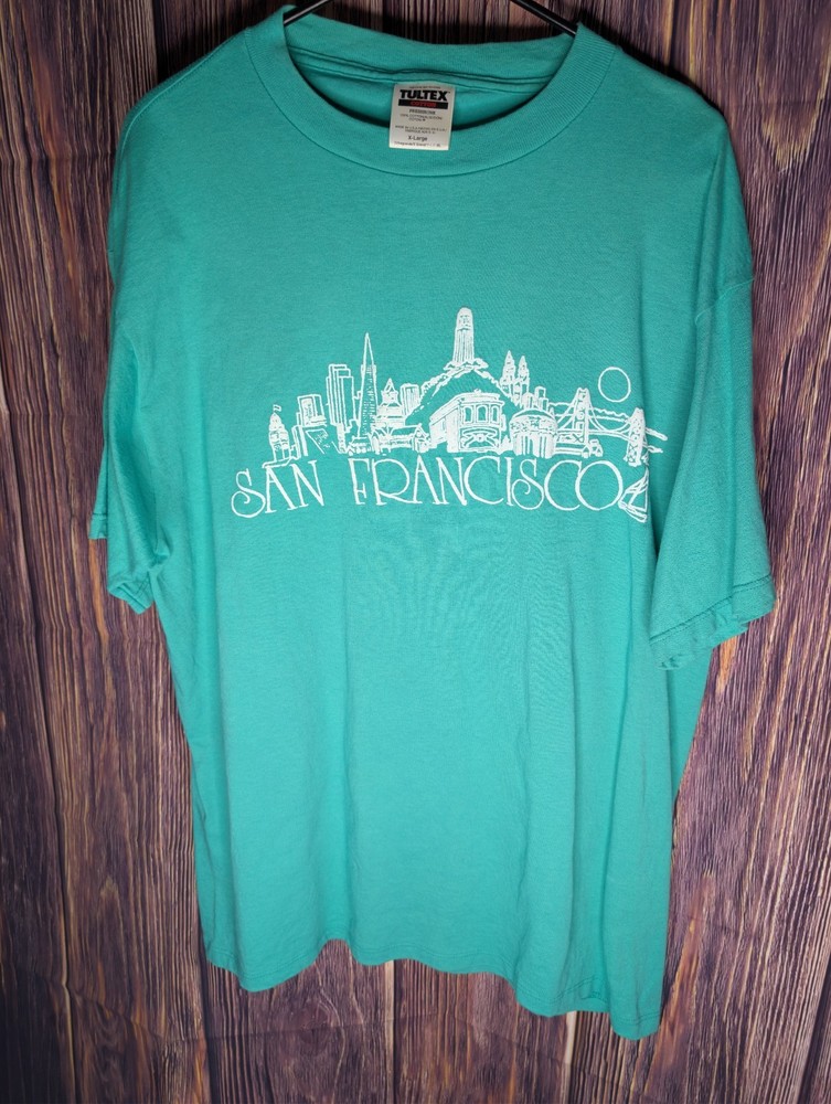 Vintage 90s San Francisco T-Shirt XL Teal Tultex Made in USA Skyline Graphic Tee