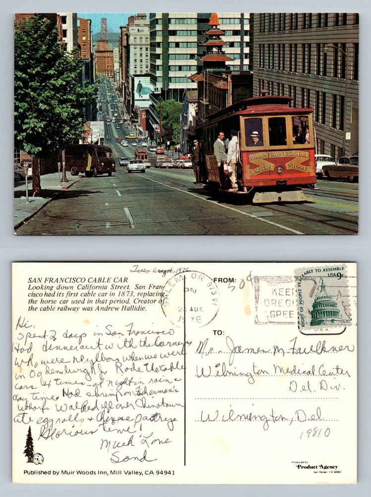 San Francisco, CA-California, Cable Car CA Street View Vintage c1976 Postcard