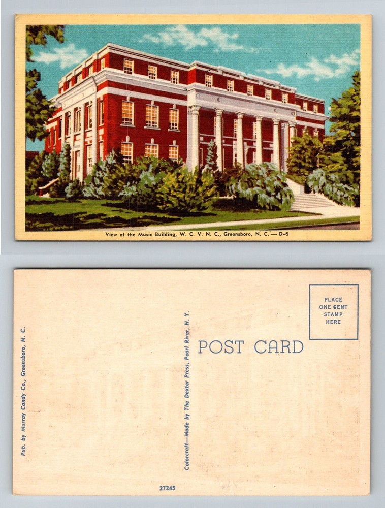 Greensboro, NC-North Carolina, Music Building W.C.V.N.C. Campus Vintage Postcard
