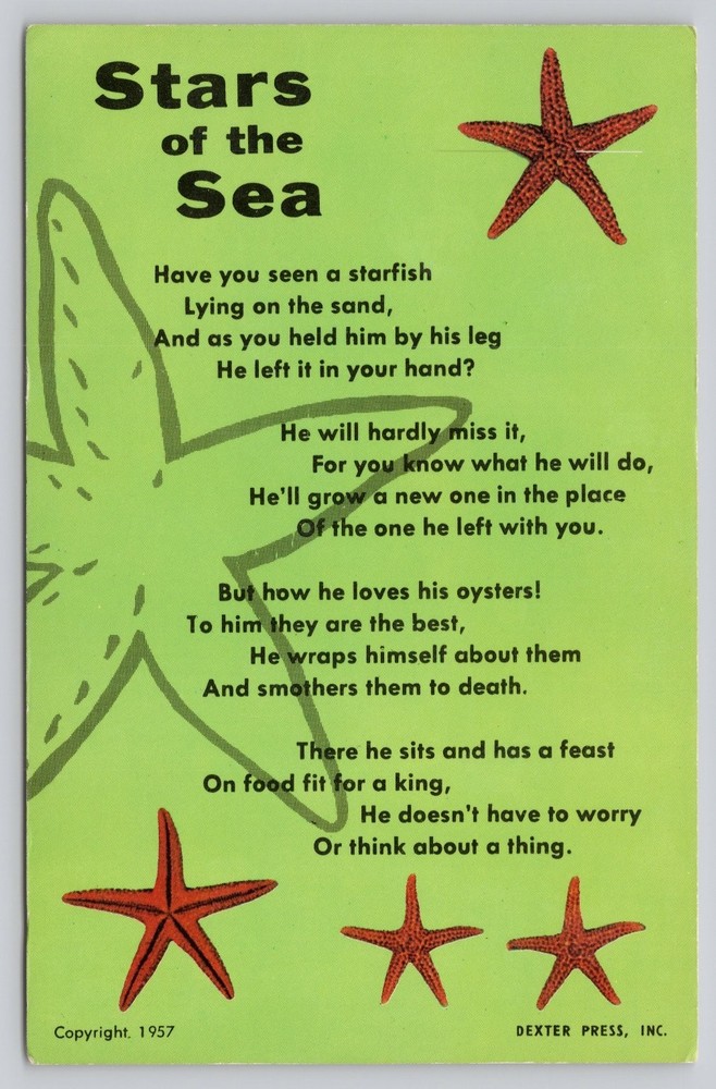 Vintage 1957 Dexter Press Stars of the Sea Starfish Poem Postcard DT-432-B