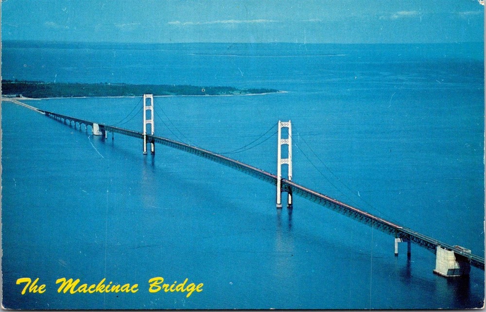 Dr Jim Stamps Postcard The Mackinac Bridge Aerial View