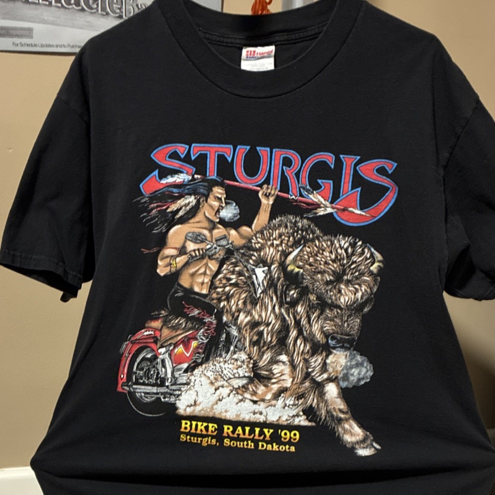 Hanes Comfort Sturgis Bike Rally '99 Black Hills Men's L Graphic Print T-Shirt