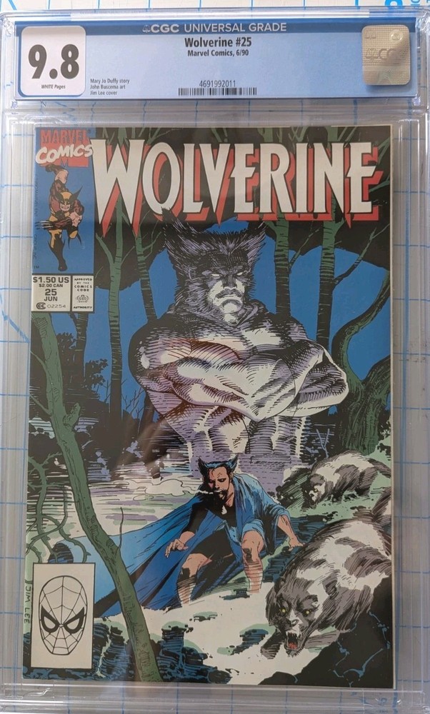 Wolverine #25 CGC 9.8 Jim Lee Cover 1990 Marvel Buscema Art WHITE Pgs