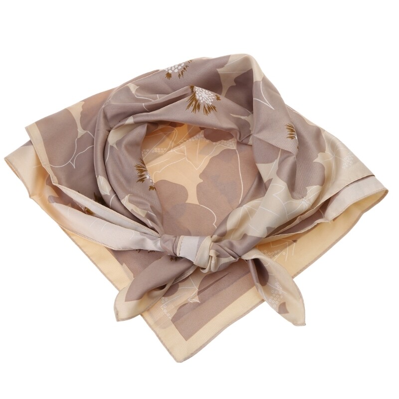 90x90cm Luxury Fashion Twill Silk Hijab Scarf with Elegant Flowers Print for Women