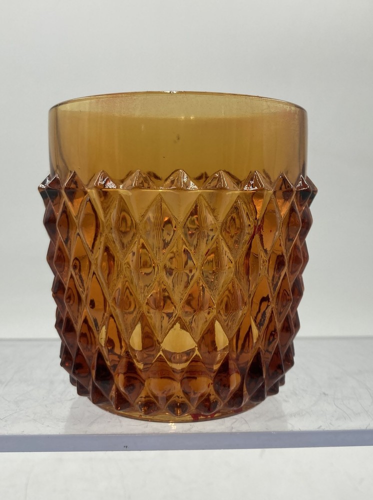 Vintage Indiana Glass Amber Diamond Point Fairy Lamp Candle Holder