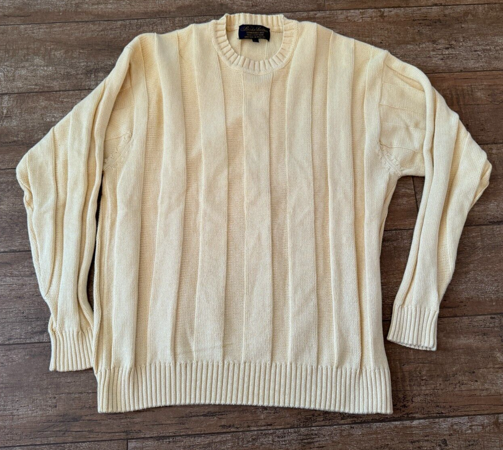 L Brooks Brothers Men 100% Cotton Large pullover sweater ivory cable