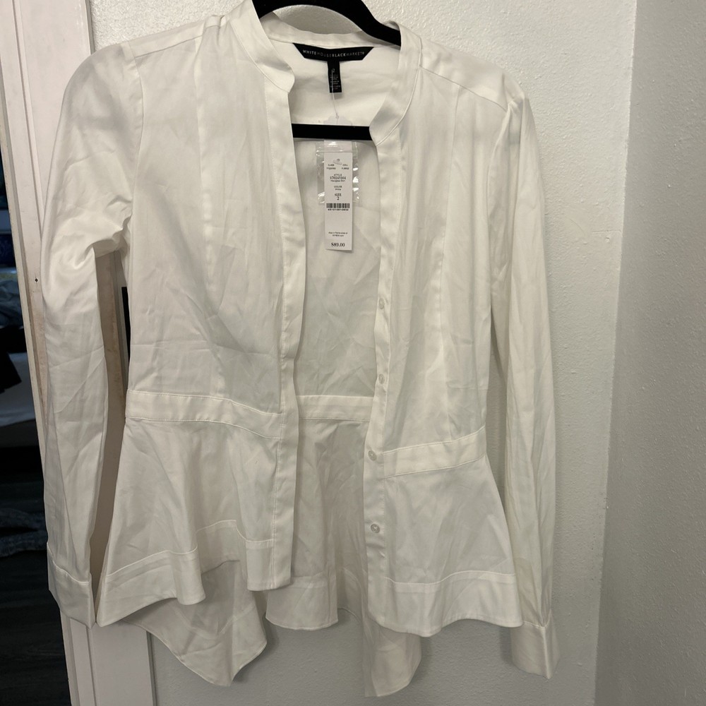 White House Black Market   Blouse Sz 2 Button Long Sleeve White