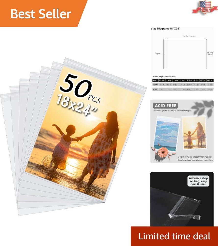 Heavy-Duty Acid-Free Crystal Clear Sleeves Storage Bags - 18x24 50 Pack-image