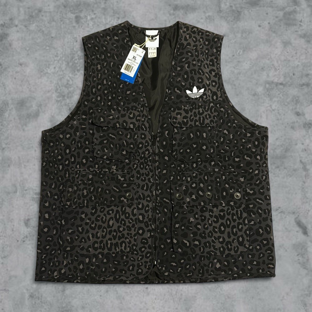Adidas New Collection Mens Size XL Utility Black Leopard Print Vest Jacket