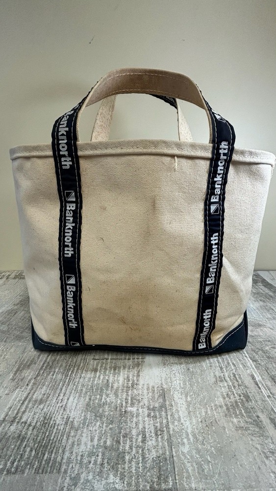 Vintage LL Bean Boat and Tote Black White Canvas Zip Top Medium Rare Freeport