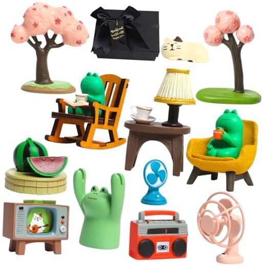14Pcs Mini Frog Figurines Cute Desk Decor for Women Mini Collectibles